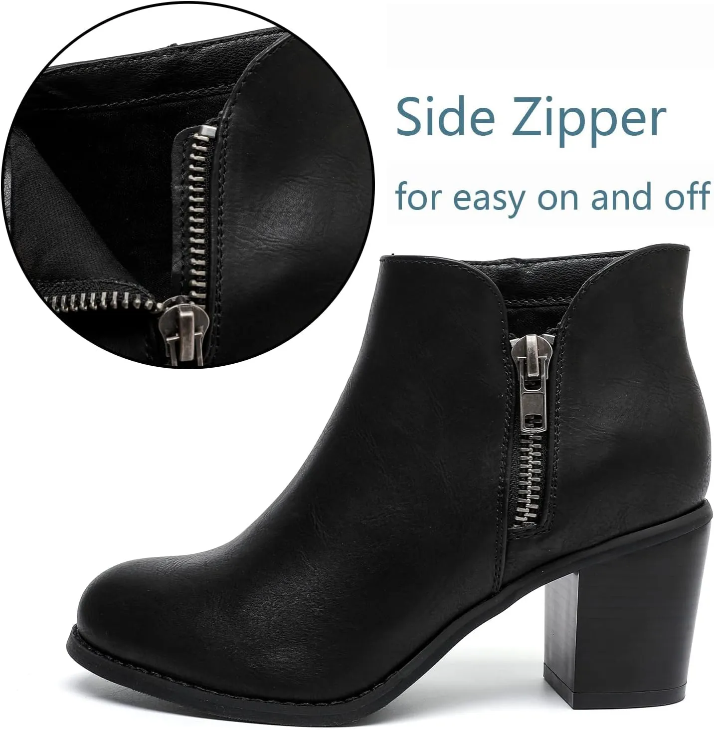Luoika Women's Wide Width Ankle Boots, Chunky Heel Side Zipper Extra Wide Short Booties.