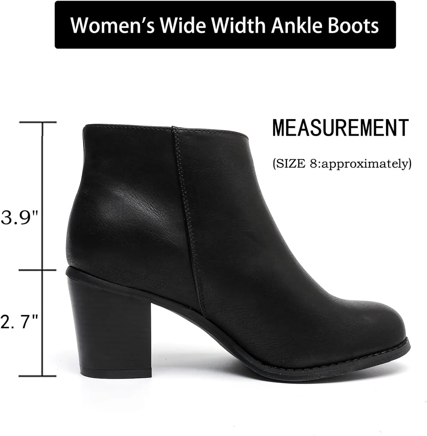 Luoika Women's Wide Width Ankle Boots, Chunky Heel Side Zipper Extra Wide Short Booties.