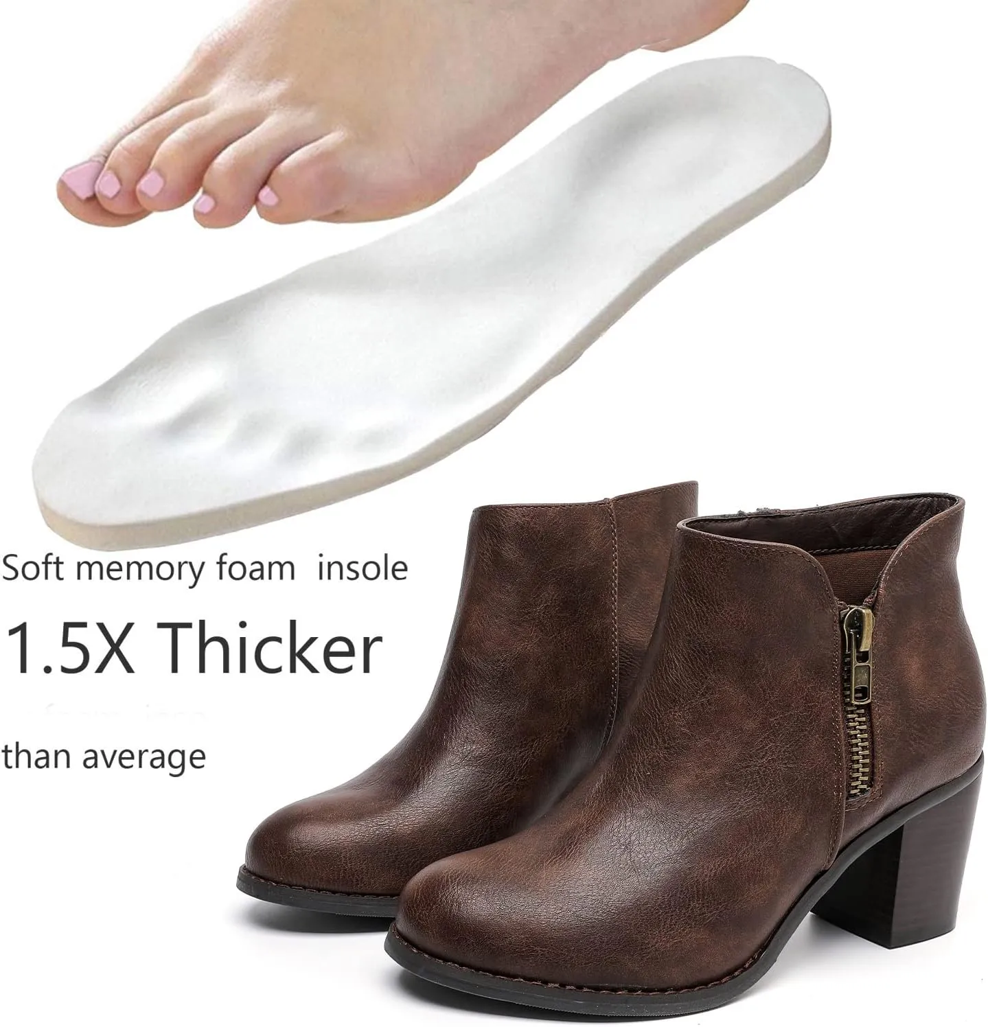 Luoika Women's Wide Width Ankle Boots, Chunky Heel Side Zipper Extra Wide Short Booties.