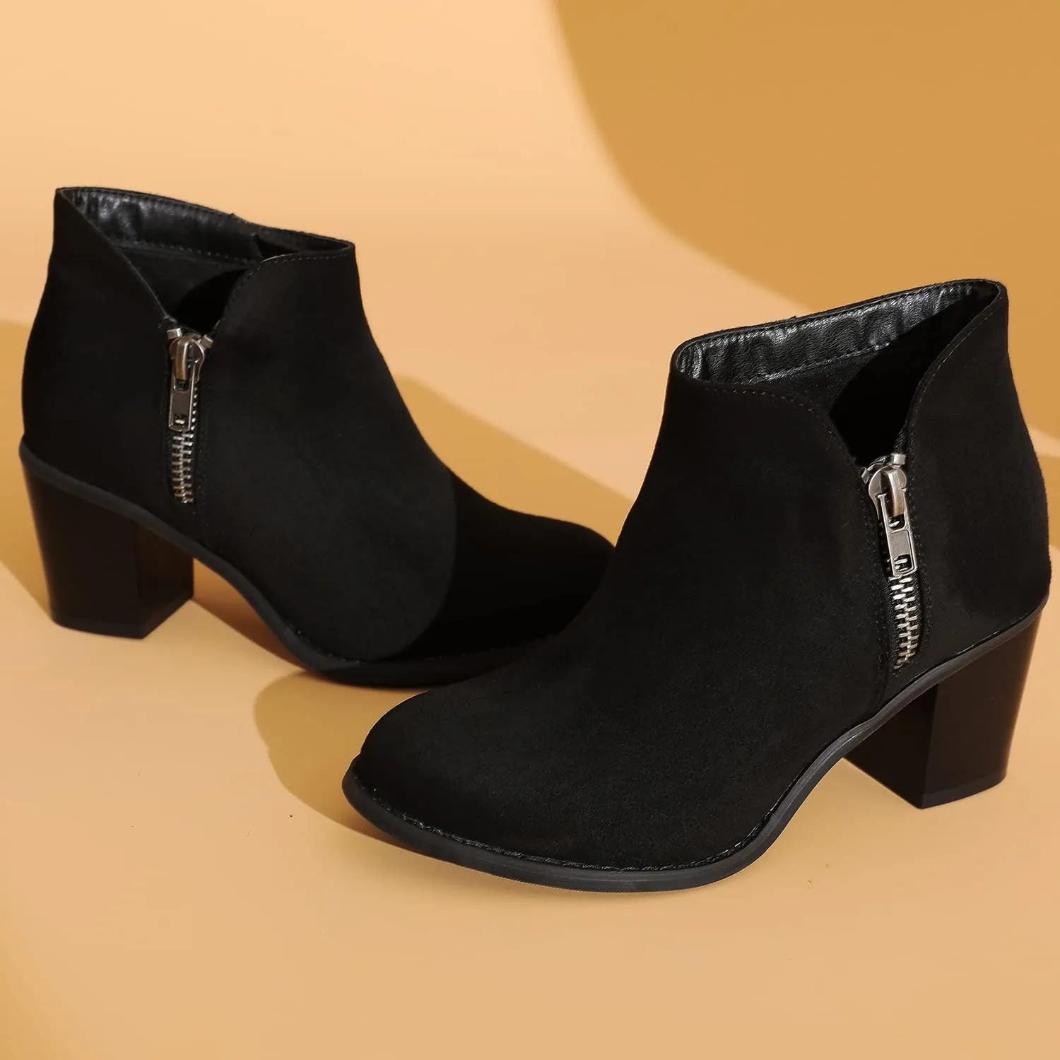 Luoika Women's Wide Width Ankle Boots, Chunky Heel Side Zipper Extra Wide Short Booties.