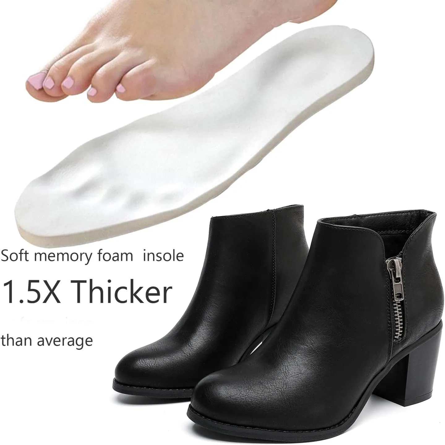 Luoika Women's Wide Width Ankle Boots, Chunky Heel Side Zipper Extra Wide Short Booties.