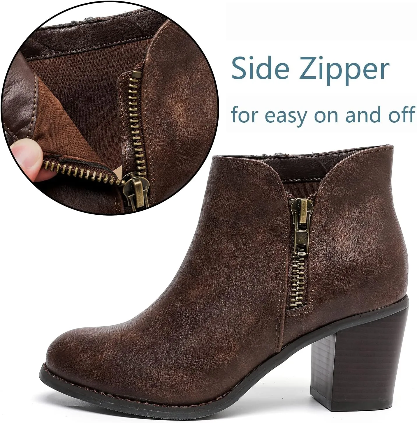 Luoika Women's Wide Width Ankle Boots, Chunky Heel Side Zipper Extra Wide Short Booties.