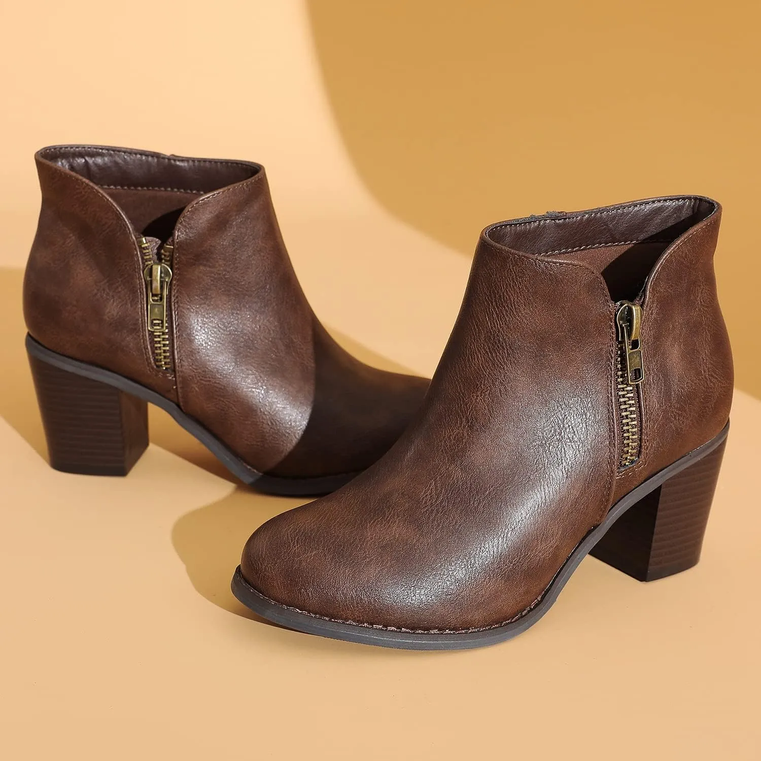Luoika Women's Wide Width Ankle Boots, Chunky Heel Side Zipper Extra Wide Short Booties.