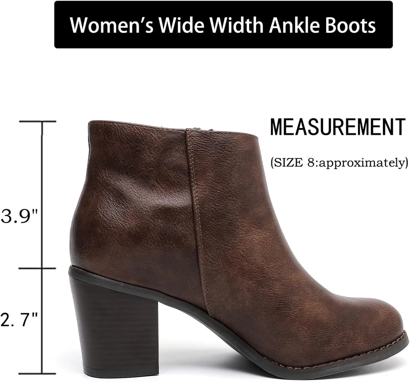 Luoika Women's Wide Width Ankle Boots, Chunky Heel Side Zipper Extra Wide Short Booties.