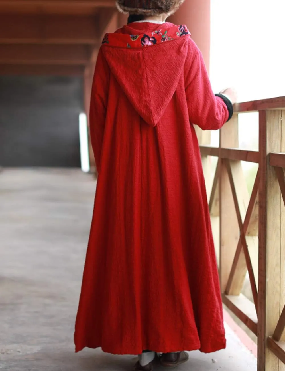 LZJN Women's Winter Maxi Coat Thick Warm Hooded Jacket Vintage Chinese Long Walking Trench Coat