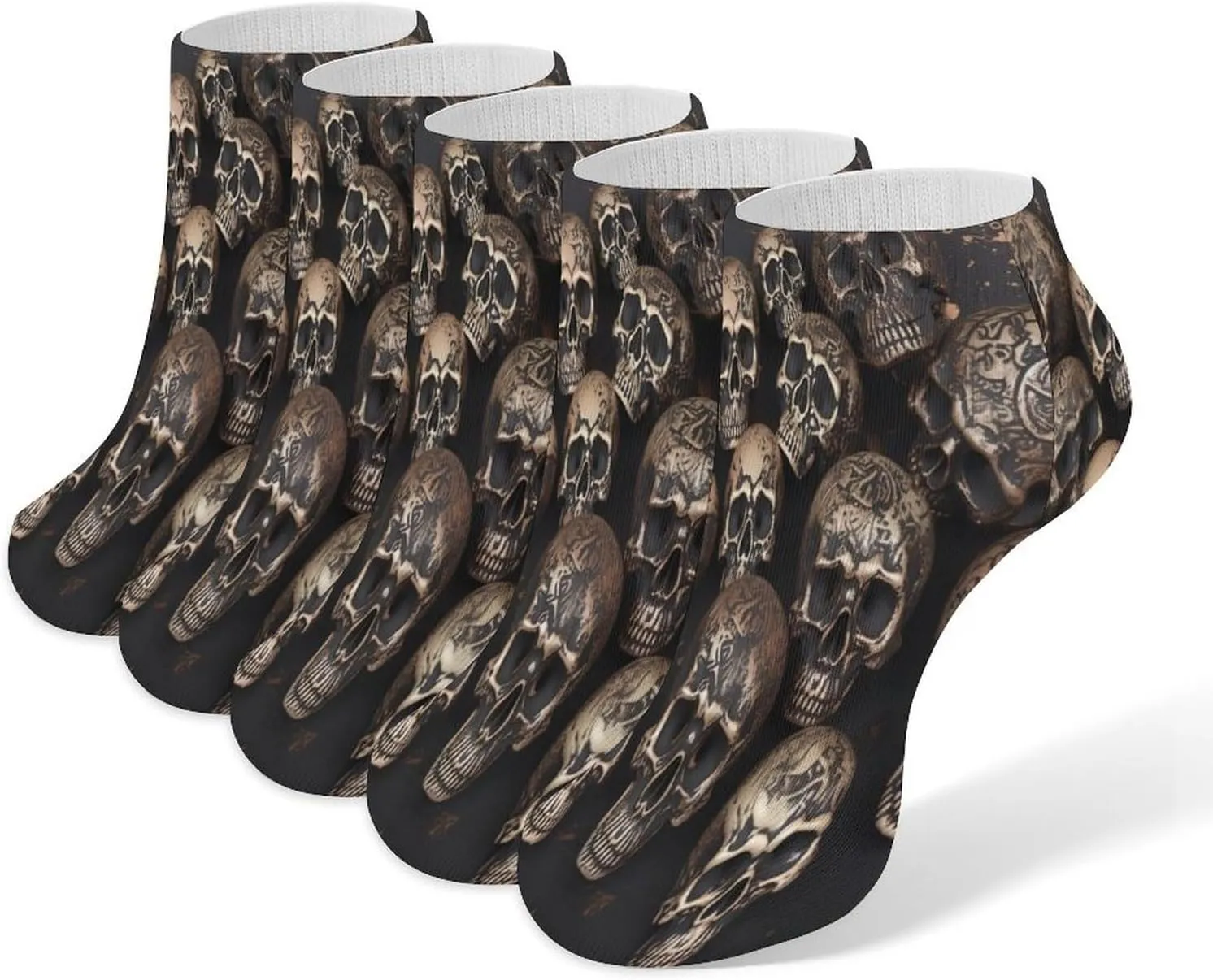 Many Skulls Get Together Casual Socks Soft Moisture-Wicking Socks Low Cut Invisible Liner Ankle Sock (5 Pairs)