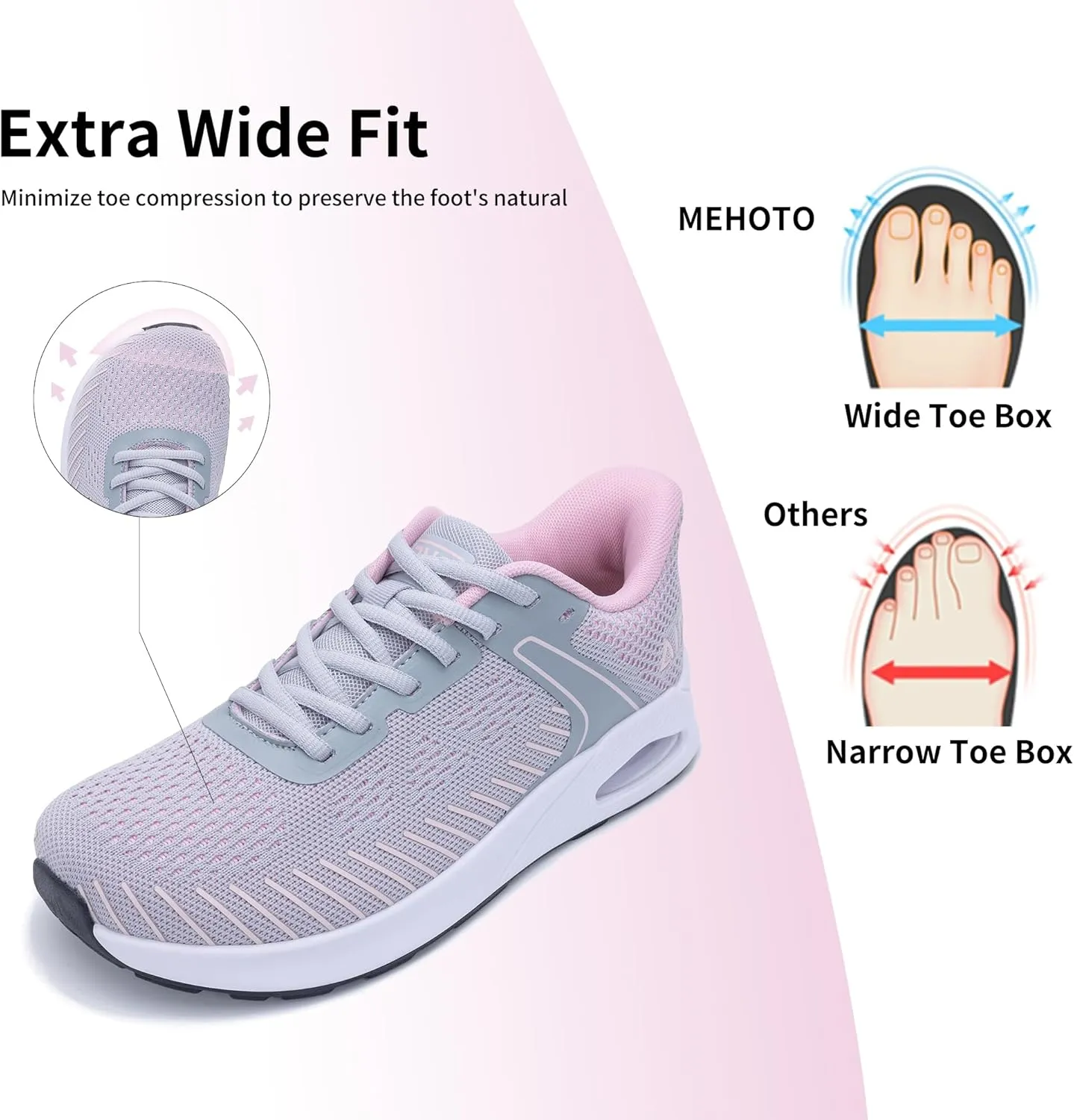 MEHOTO Womens Wide Toe Box Shoes Walking Sneakers with Arch Support Slip On Fashion Tennis Shoes for Swelling Bunion Plantar Fasciitis US 6-11