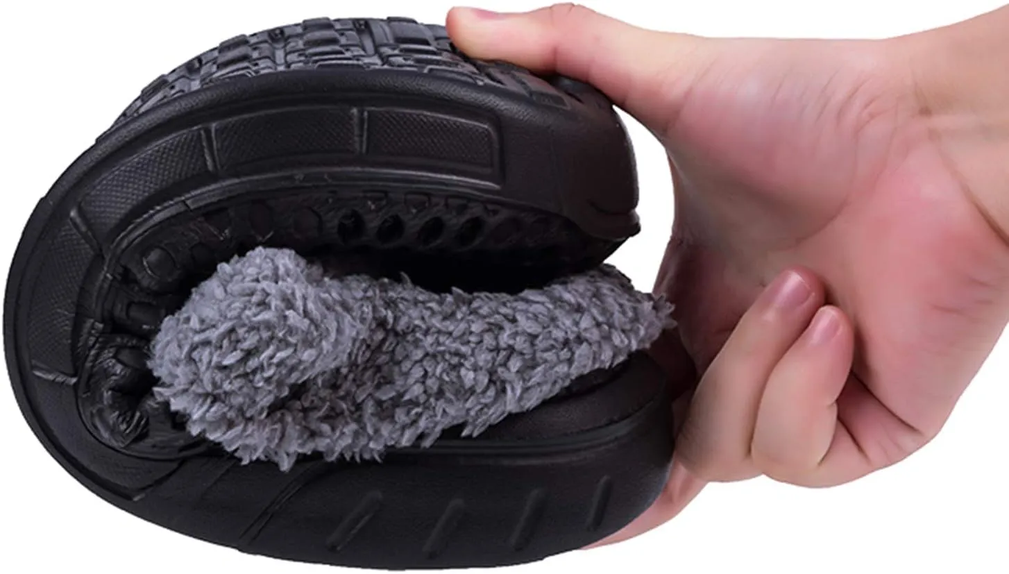 Meidiastra Women's Mens Fur Lined Clogs Waterproof Non Slip Garden Shoes Warm Plush House Slippers Indoor Outdoor Mules