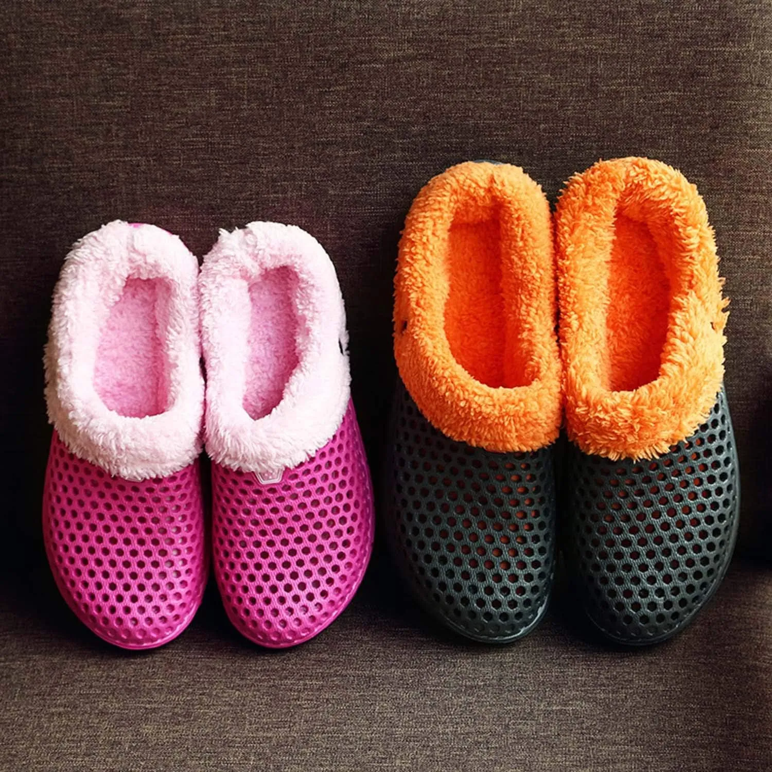 Meidiastra Women's Mens Fur Lined Clogs Waterproof Non Slip Garden Shoes Warm Plush House Slippers Indoor Outdoor Mules