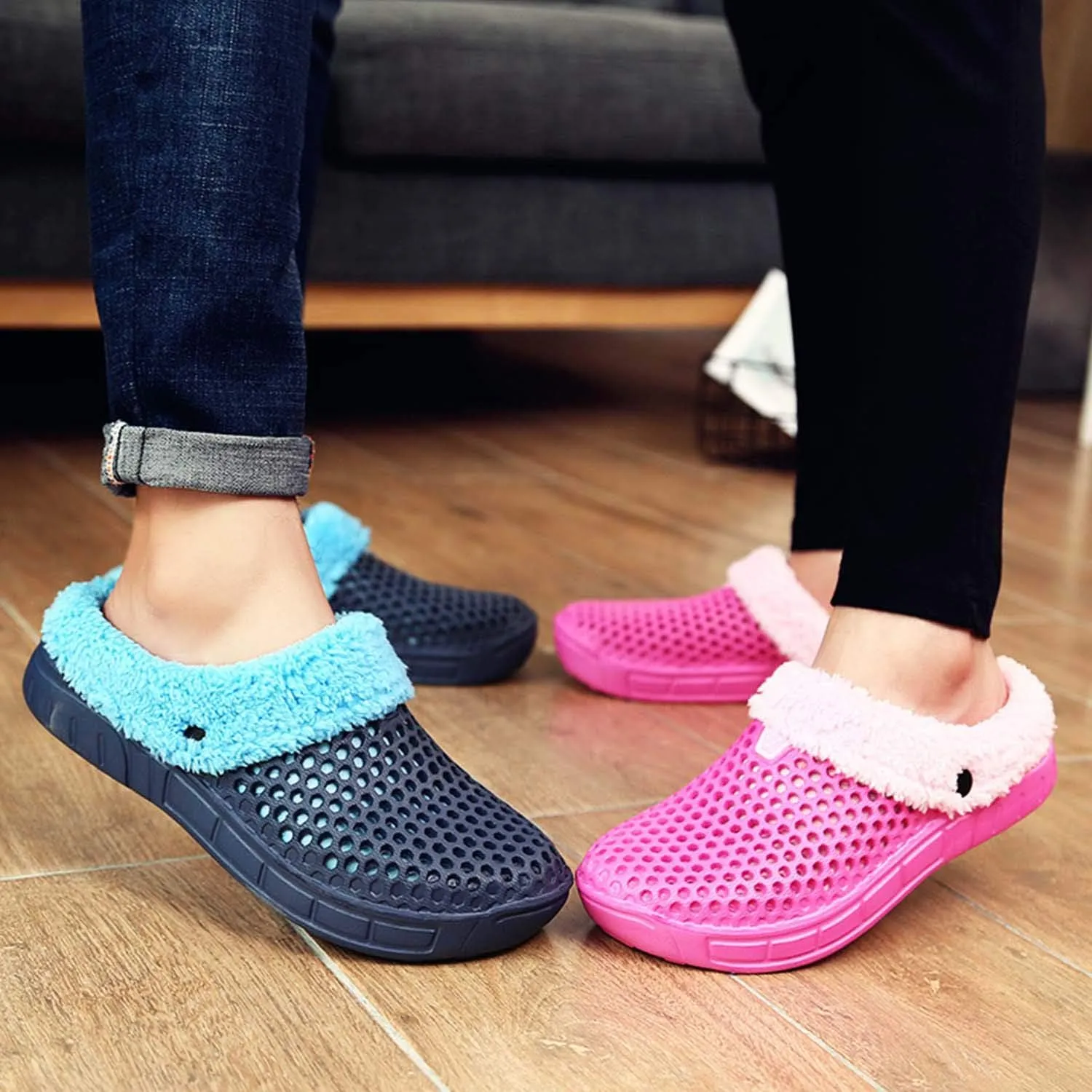 Meidiastra Women's Mens Fur Lined Clogs Waterproof Non Slip Garden Shoes Warm Plush House Slippers Indoor Outdoor Mules