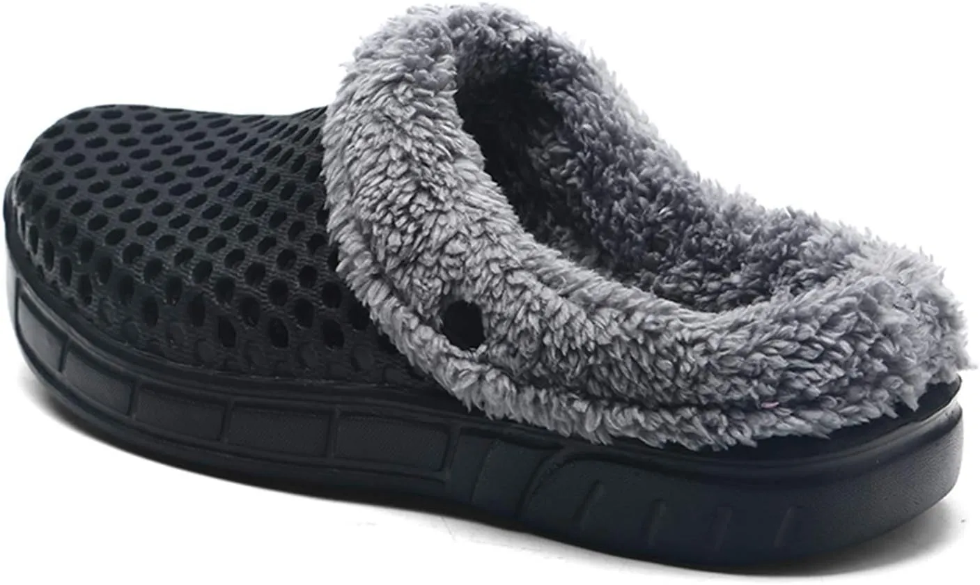 Meidiastra Women's Mens Fur Lined Clogs Waterproof Non Slip Garden Shoes Warm Plush House Slippers Indoor Outdoor Mules