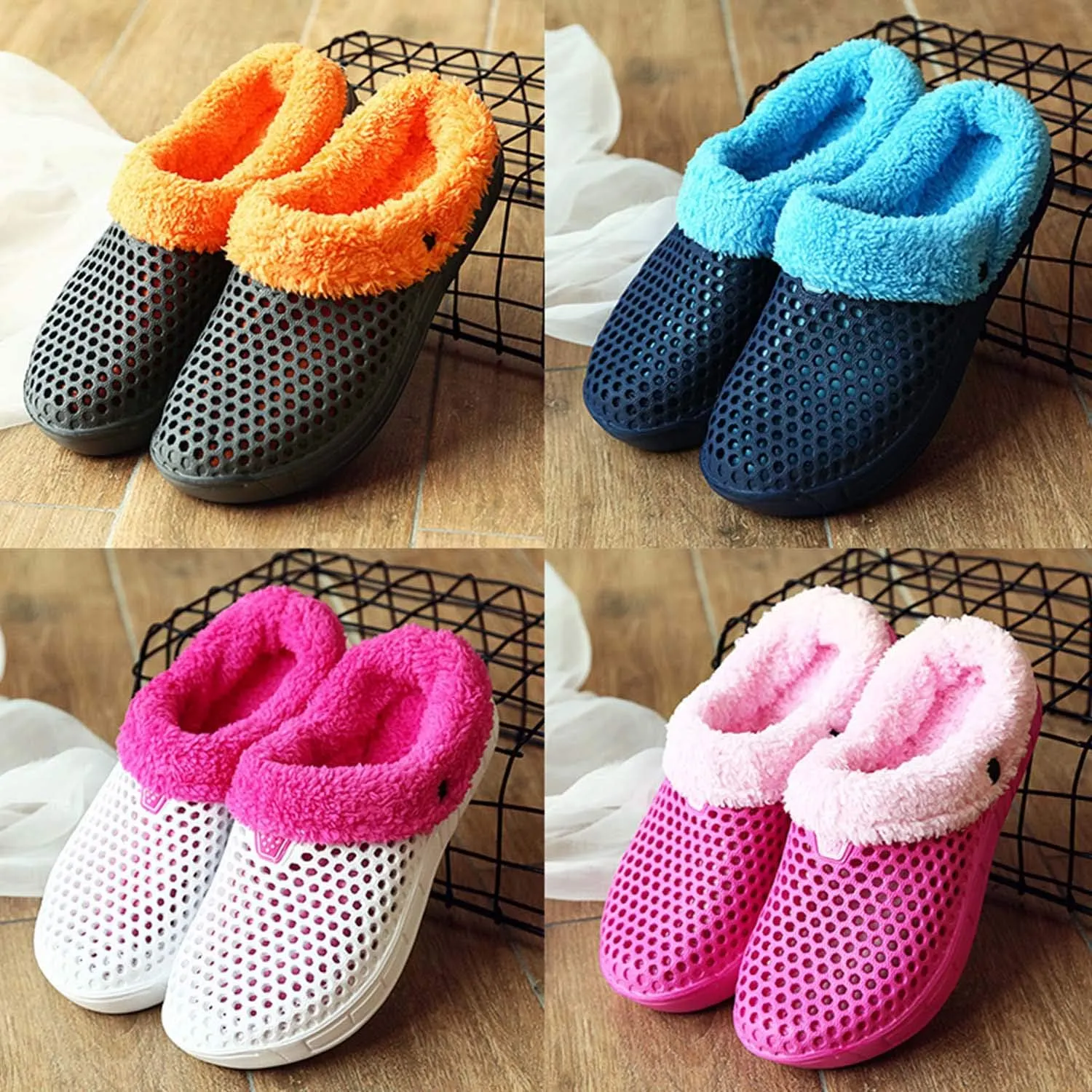 Meidiastra Women's Mens Fur Lined Clogs Waterproof Non Slip Garden Shoes Warm Plush House Slippers Indoor Outdoor Mules