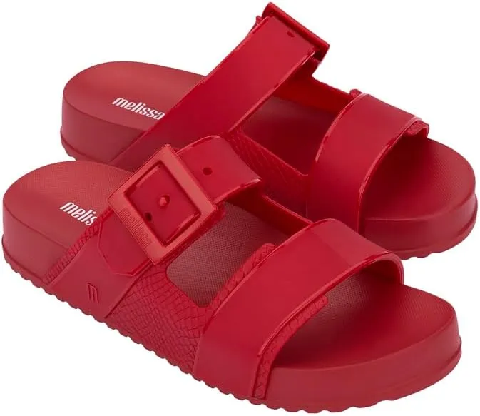 Melissa Cozy Connection Slide - Women's Fashion Sandals with Snakeskin Textural Pattern, Adjustable Buckle - Lightweight EVA Lug Sole - Stylish and Comfortable Slides