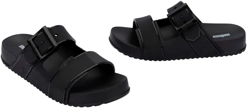 Melissa Cozy Connection Slide - Women's Fashion Sandals with Snakeskin Textural Pattern, Adjustable Buckle - Lightweight EVA Lug Sole - Stylish and Comfortable Slides