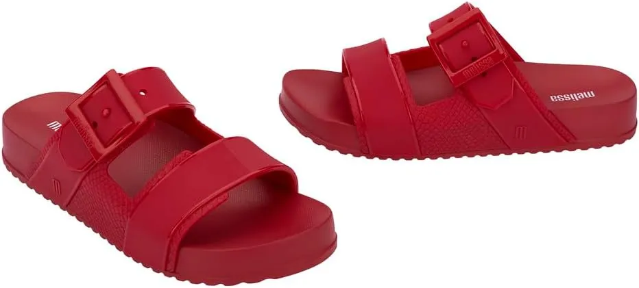 Melissa Cozy Connection Slide - Women's Fashion Sandals with Snakeskin Textural Pattern, Adjustable Buckle - Lightweight EVA Lug Sole - Stylish and Comfortable Slides