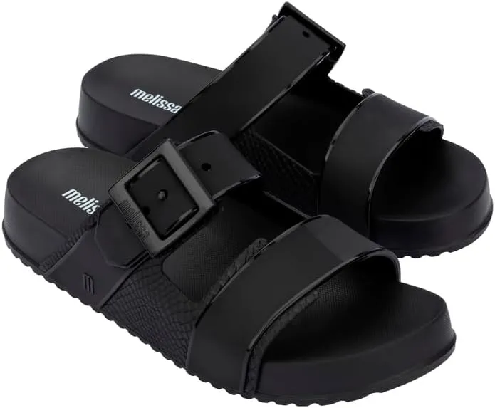 Melissa Cozy Connection Slide - Women's Fashion Sandals with Snakeskin Textural Pattern, Adjustable Buckle - Lightweight EVA Lug Sole - Stylish and Comfortable Slides