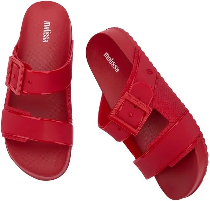 Melissa Cozy Connection Slide - Women's Fashion Sandals with Snakeskin Textural Pattern, Adjustable Buckle - Lightweight EVA Lug Sole - Stylish and Comfortable Slides