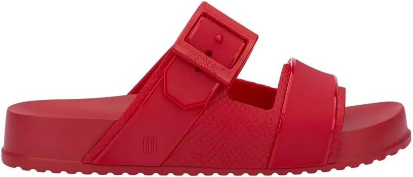 Melissa Cozy Connection Slide - Women's Fashion Sandals with Snakeskin Textural Pattern, Adjustable Buckle - Lightweight EVA Lug Sole - Stylish and Comfortable Slides
