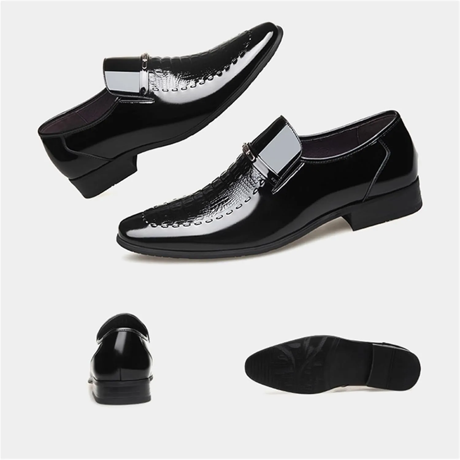 Men Wedding Tuxedo Shoes Crocodile Printed Formal Oxfords Shoes Pointed Toe Slip-on Patent Leather Dress Shoes