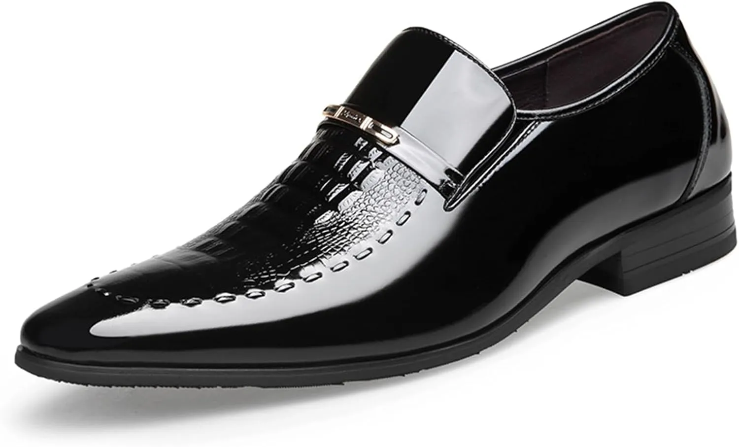 Men Wedding Tuxedo Shoes Crocodile Printed Formal Oxfords Shoes Pointed Toe Slip-on Patent Leather Dress Shoes