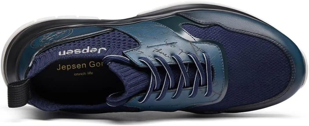 Men's Casual Dress Sneakers Breathable Leather Wool Knit Business Walking Shoes Comfortable Lightweight Lace Up Running Shoes