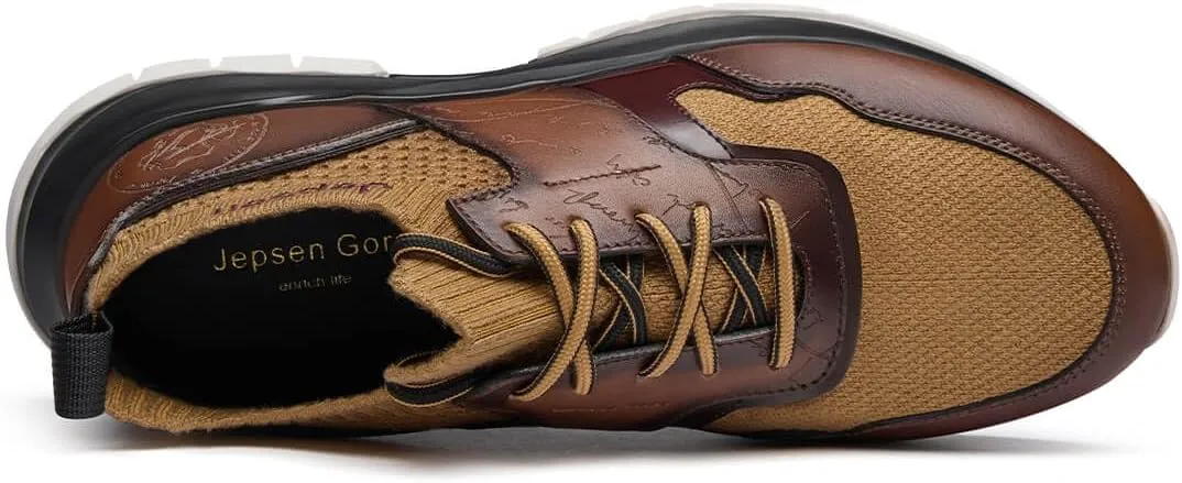 Men's Casual Dress Sneakers Breathable Leather Wool Knit Business Walking Shoes Comfortable Lightweight Lace Up Running Shoes