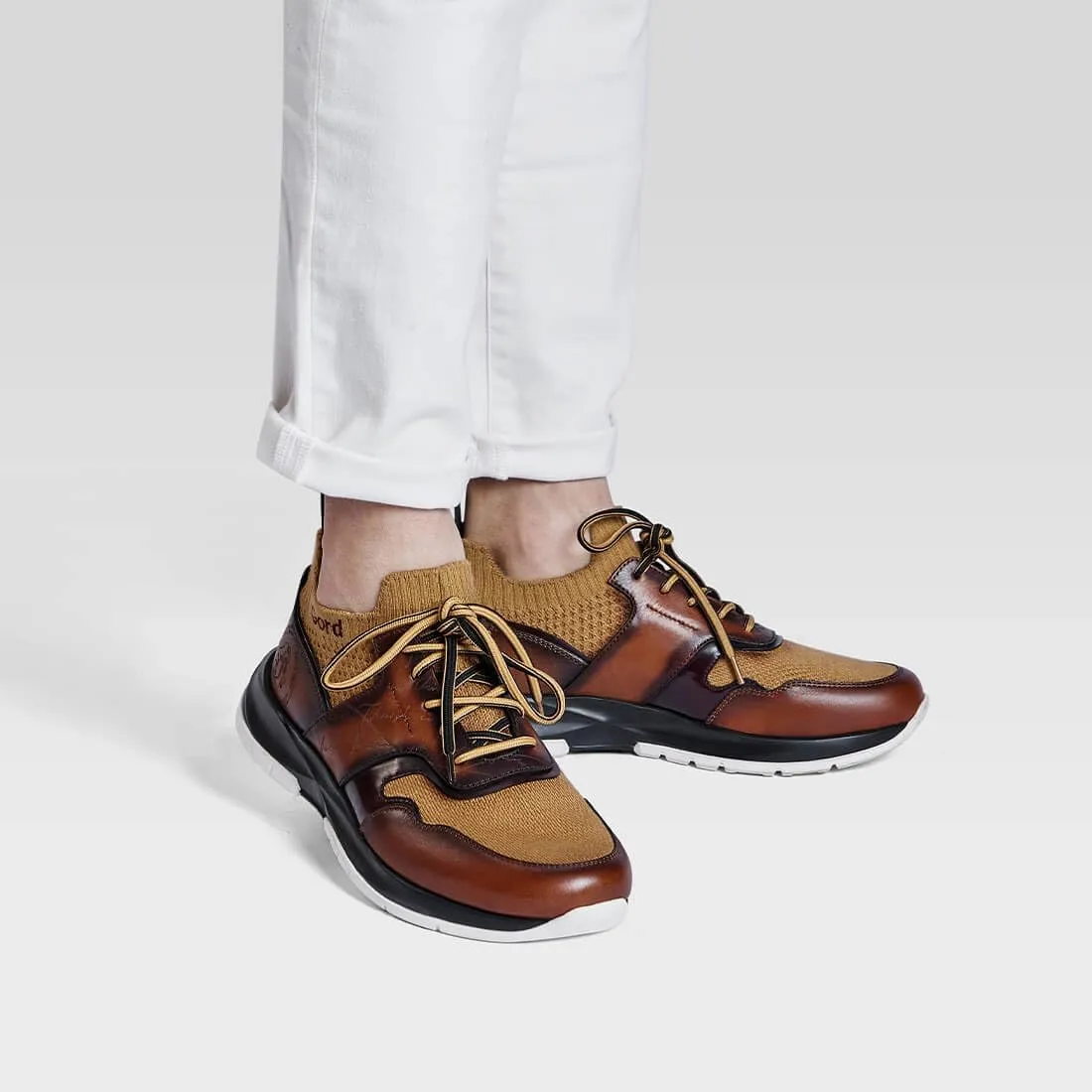 Men's Casual Dress Sneakers Breathable Leather Wool Knit Business Walking Shoes Comfortable Lightweight Lace Up Running Shoes
