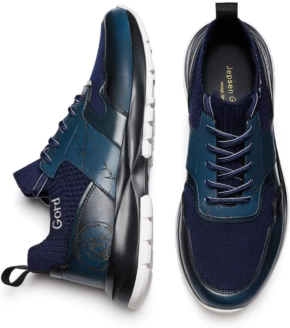 Men's Casual Dress Sneakers Breathable Leather Wool Knit Business Walking Shoes Comfortable Lightweight Lace Up Running Shoes