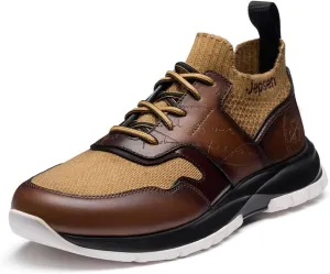 Men's Casual Dress Sneakers Breathable Leather Wool Knit Business Walking Shoes Comfortable Lightweight Lace Up Running Shoes