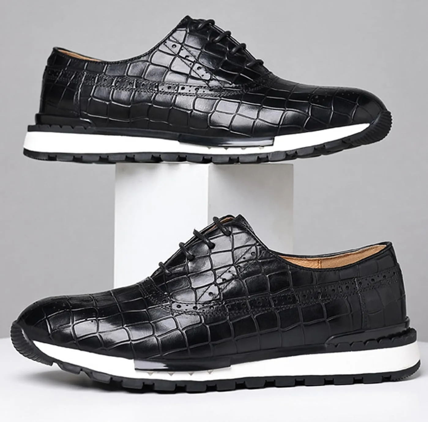 Men's Casual Sneakers - Genuine Leather Oxfords Shoes for Business & Walking | Breathable Comfortable Lightweight Fashion Sneakers for Men