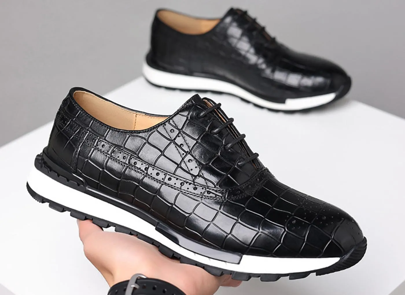 Men's Casual Sneakers - Genuine Leather Oxfords Shoes for Business & Walking | Breathable Comfortable Lightweight Fashion Sneakers for Men