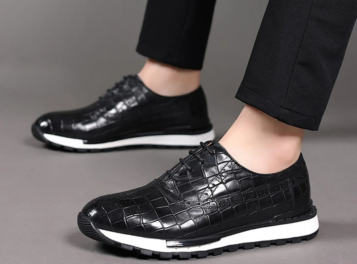Men's Casual Sneakers - Genuine Leather Oxfords Shoes for Business & Walking | Breathable Comfortable Lightweight Fashion Sneakers for Men
