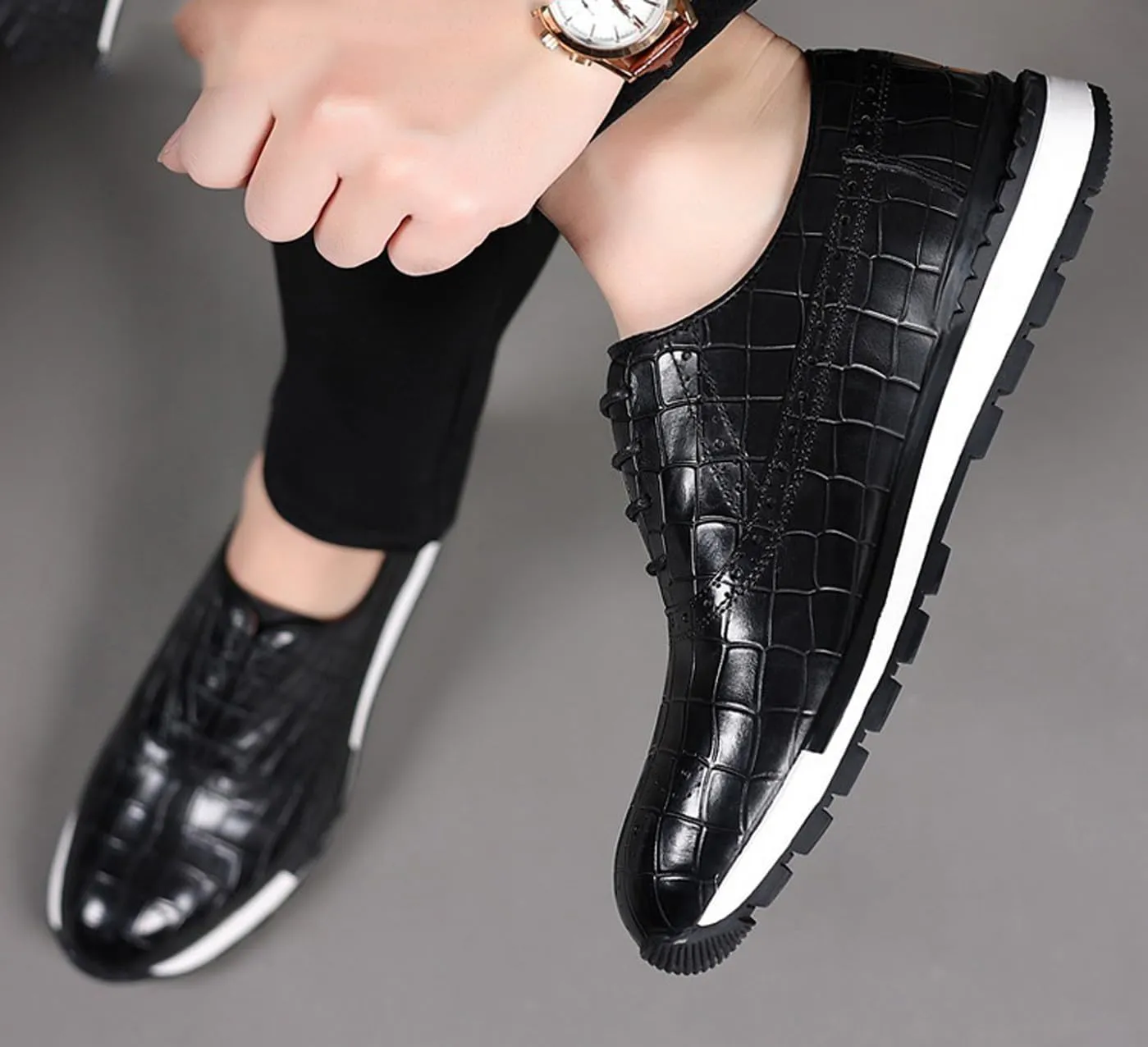 Men's Casual Sneakers - Genuine Leather Oxfords Shoes for Business & Walking | Breathable Comfortable Lightweight Fashion Sneakers for Men