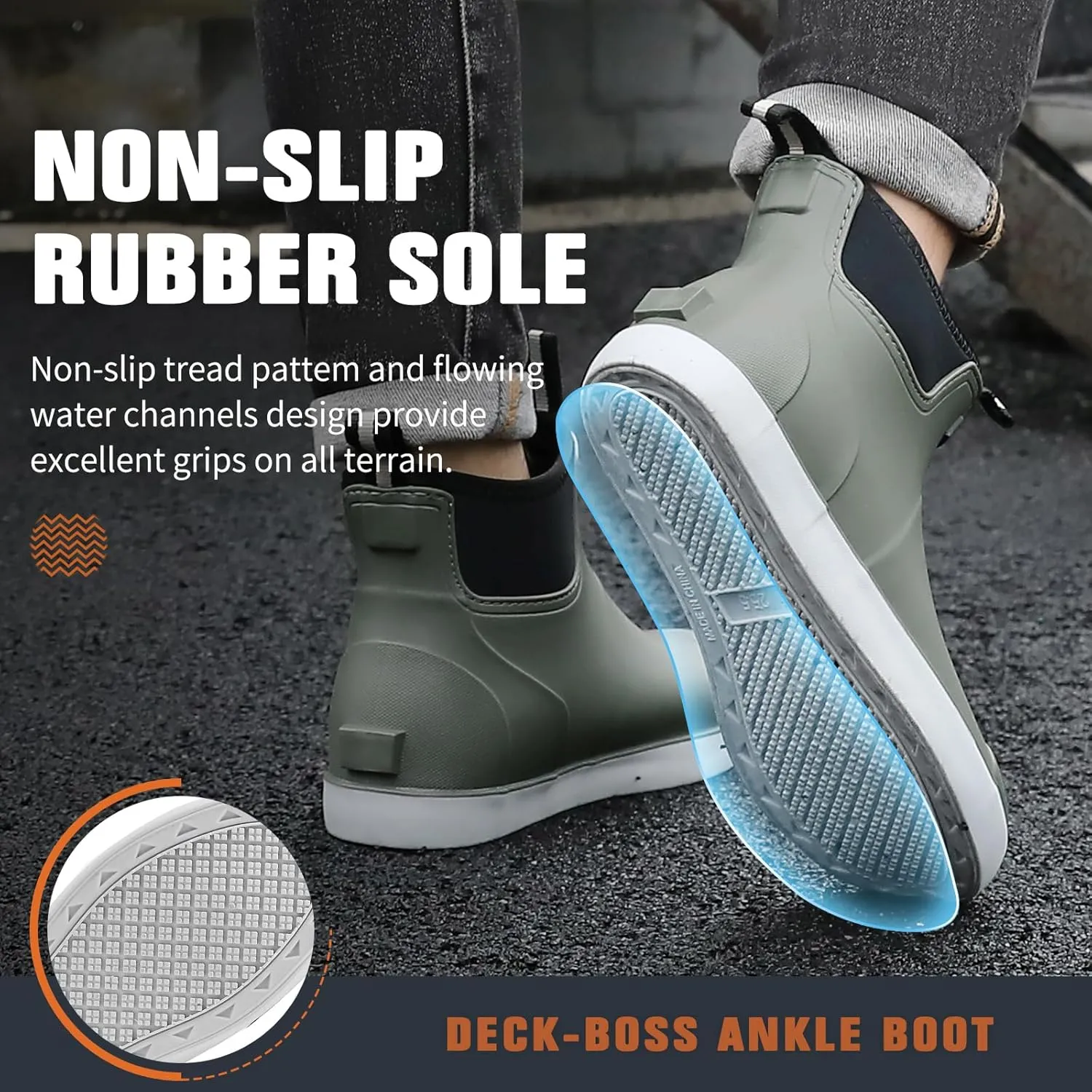Mens Deck Boots, Saltwater Fishing Booties Rubber Waterproof Ankle Rain Boots, High-performance Footwear Chelsea Boots for Gardening Fishing Boating Camping Sailing