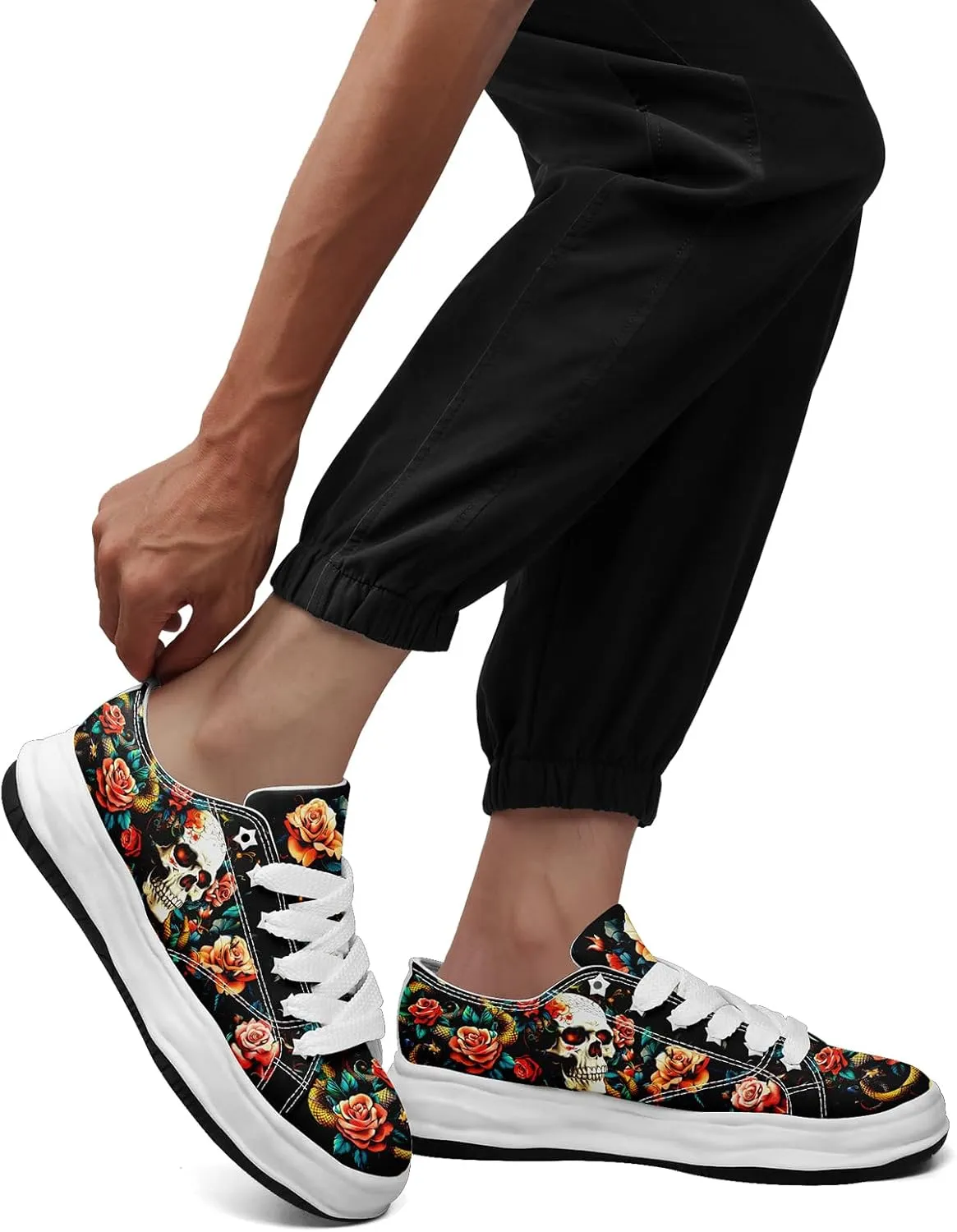 Men's Fashion Canvas Sneaker Low Top Flat Casual Shoes Women's Vibrant Skull Lightweight Comfort Walking Shoes