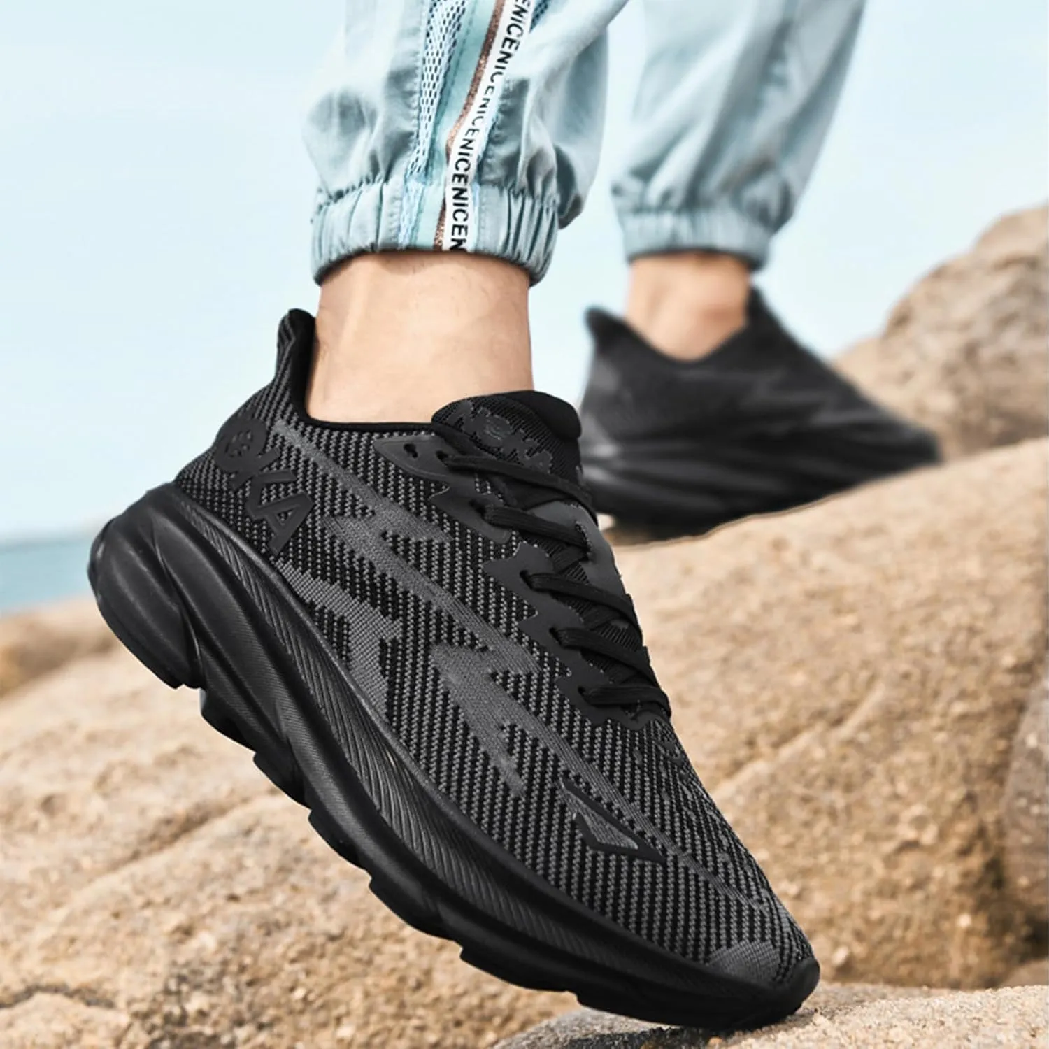 Men's Fashion Sneakers Breathable Mesh Running Shoes Cushioned Athletic Sneakers Non Slip Soft Sole Casual Athletic Walking Shoes