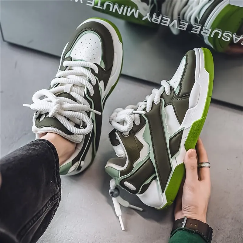 Men's Fashion Street Style Thick Soled Skateboard Shoes, Comfortable Non-Slip Durable Lace-up Sneakers, Suitable for Men's Outdoor Activities for All Seasons Shoes Size 6.5-10