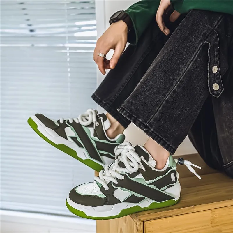 Men's Fashion Street Style Thick Soled Skateboard Shoes, Comfortable Non-Slip Durable Lace-up Sneakers, Suitable for Men's Outdoor Activities for All Seasons Shoes Size 6.5-10