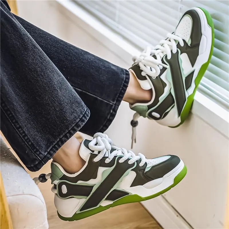 Men's Fashion Street Style Thick Soled Skateboard Shoes, Comfortable Non-Slip Durable Lace-up Sneakers, Suitable for Men's Outdoor Activities for All Seasons Shoes Size 6.5-10