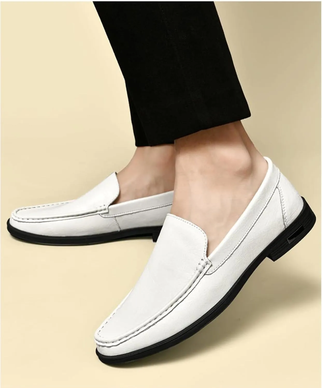 Mens Genuine Leather Slip-on Loafers Casual Hollow Breathable Comfort Penny Loafers Shoes Soft Sole Flat Dress Driving Causal Shoes