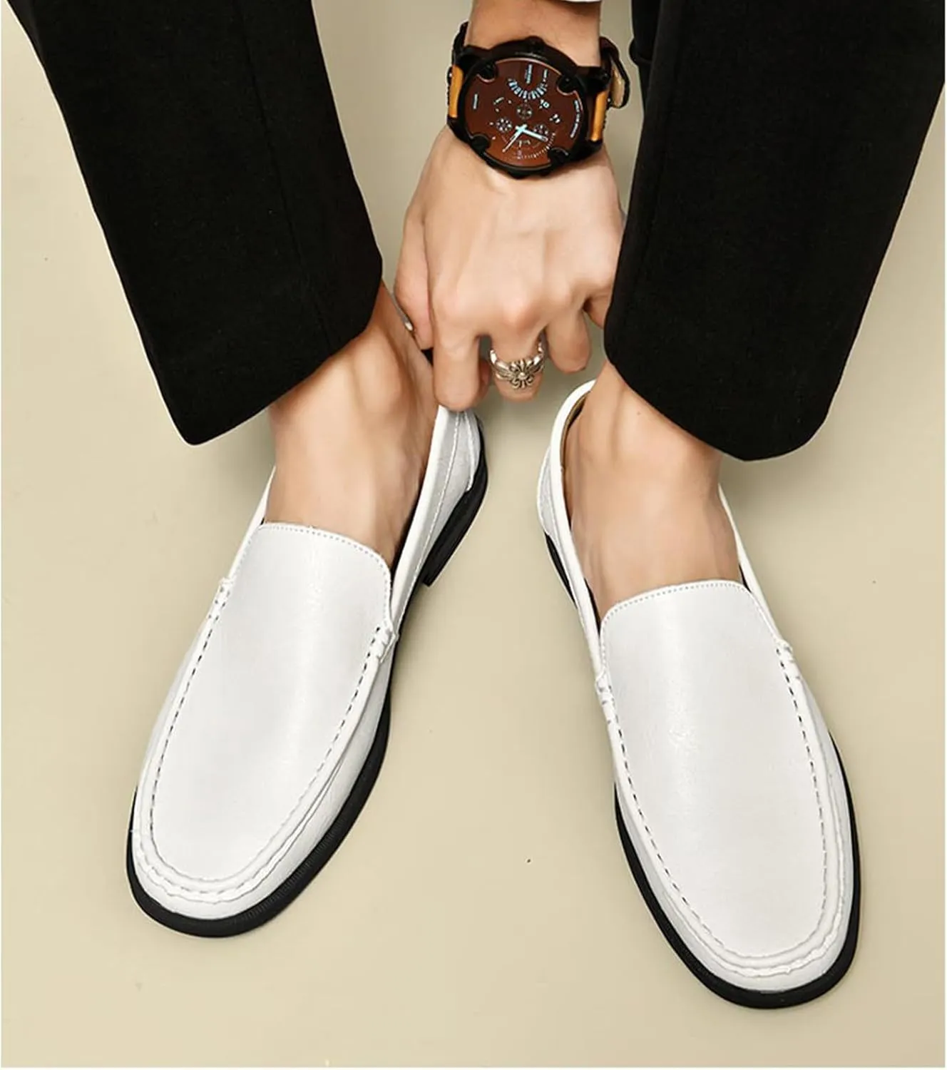 Mens Genuine Leather Slip-on Loafers Casual Hollow Breathable Comfort Penny Loafers Shoes Soft Sole Flat Dress Driving Causal Shoes