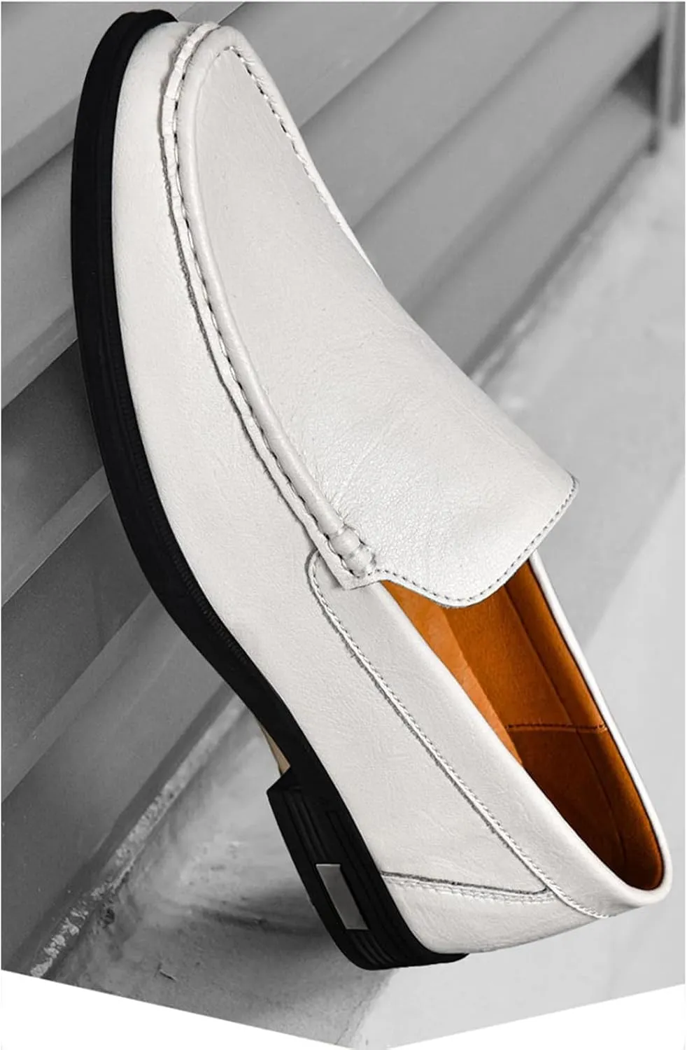 Mens Genuine Leather Slip-on Loafers Casual Hollow Breathable Comfort Penny Loafers Shoes Soft Sole Flat Dress Driving Causal Shoes