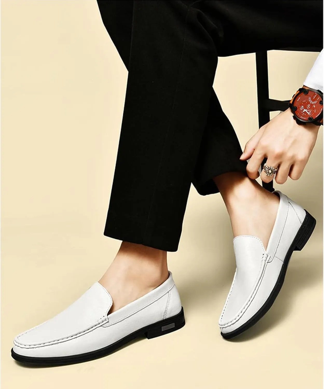 Mens Genuine Leather Slip-on Loafers Casual Hollow Breathable Comfort Penny Loafers Shoes Soft Sole Flat Dress Driving Causal Shoes
