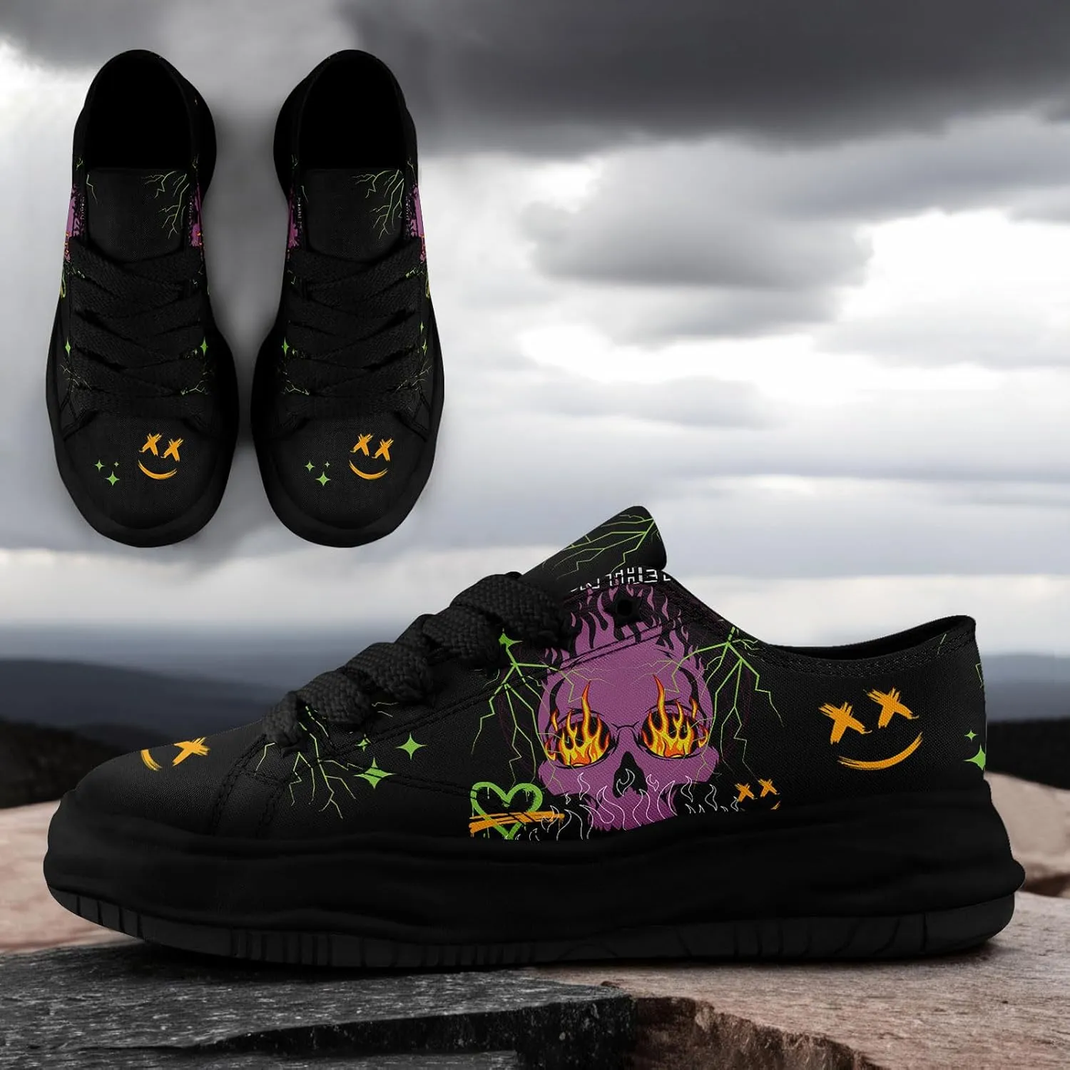 Men's Gothic Skull Fashion Sneakers Casual Skateboarding Canvas Shoes for Women Streetwear Trendy Comfort Walking Shoes