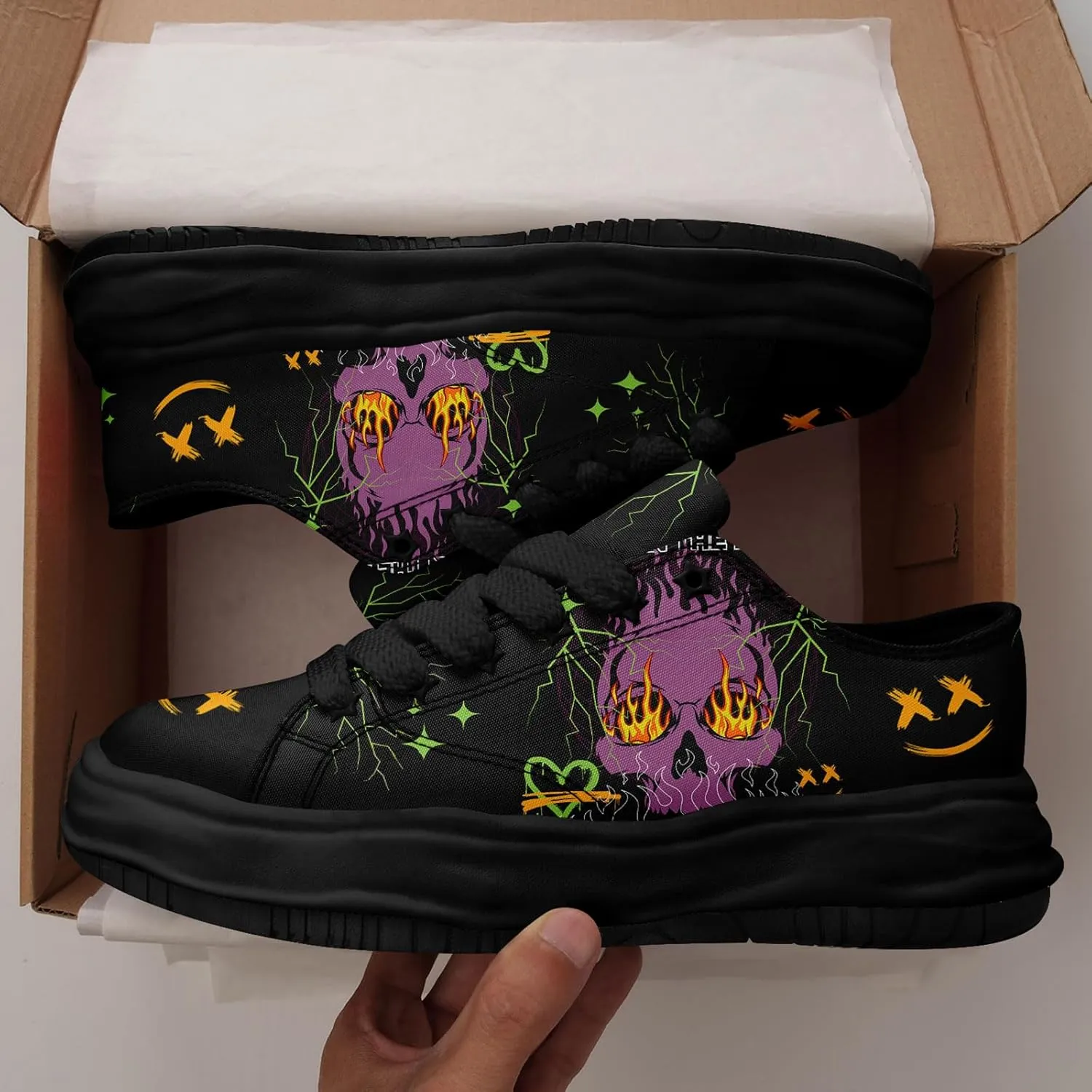 Men's Gothic Skull Fashion Sneakers Casual Skateboarding Canvas Shoes for Women Streetwear Trendy Comfort Walking Shoes