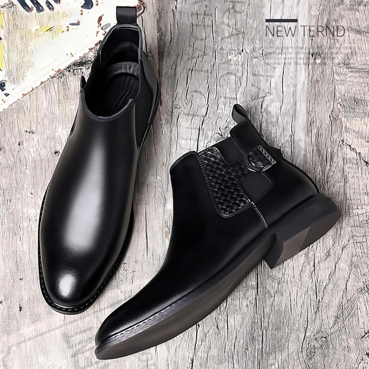 Men's Leather Monk Strap Ankle Boots Fashion Slip On Chelsea Boots Casual Work Boots