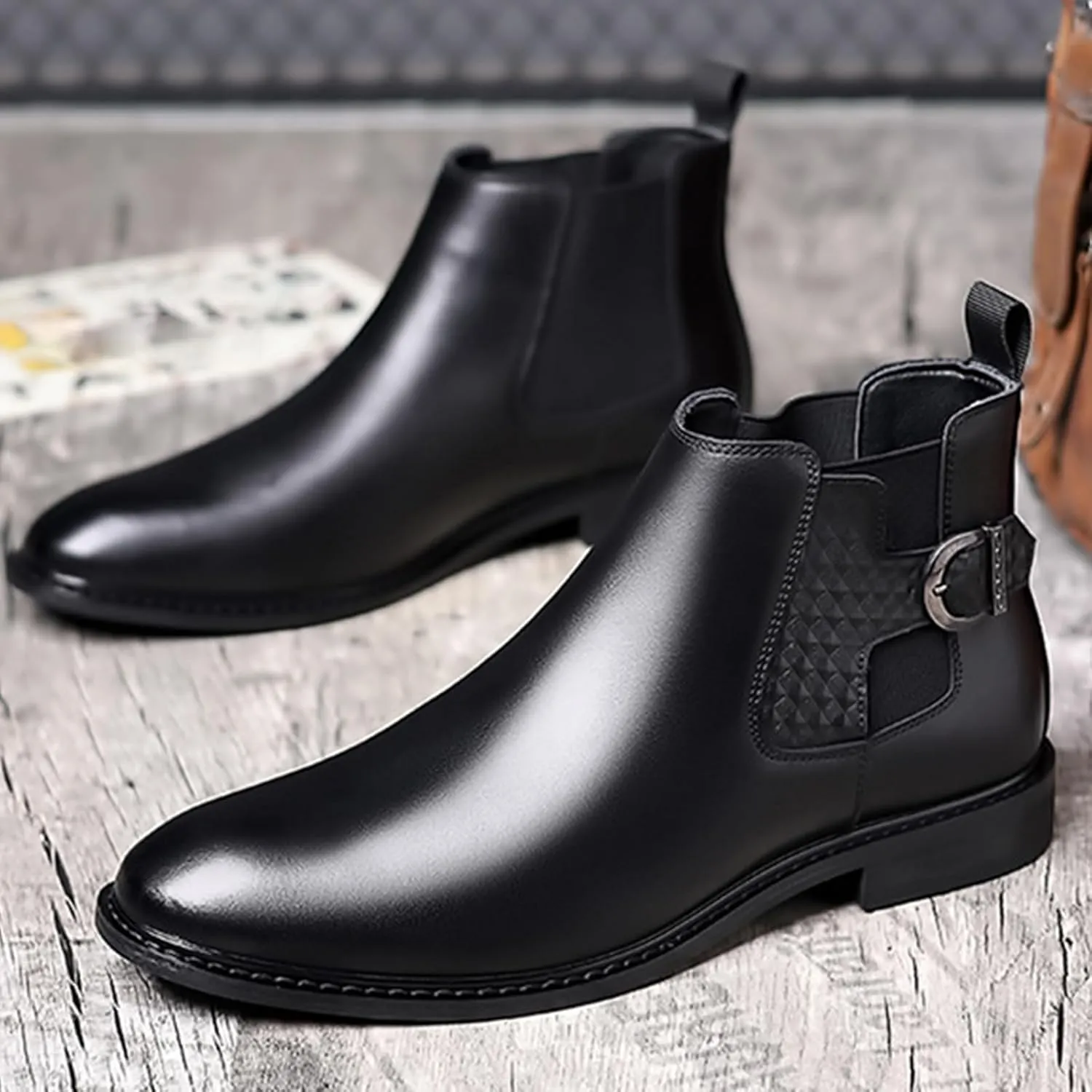Men's Leather Monk Strap Ankle Boots Fashion Slip On Chelsea Boots Casual Work Boots