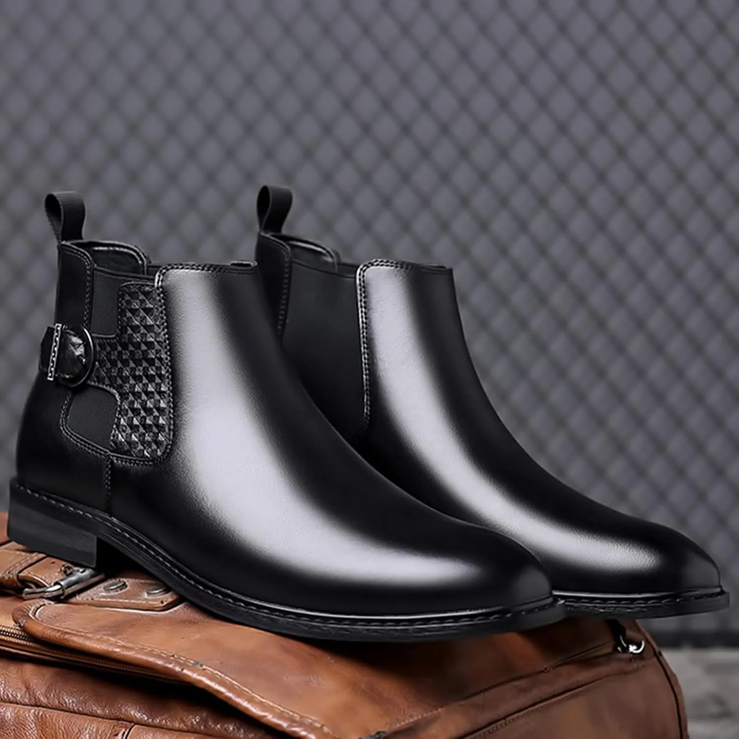 Men's Leather Monk Strap Ankle Boots Fashion Slip On Chelsea Boots Casual Work Boots