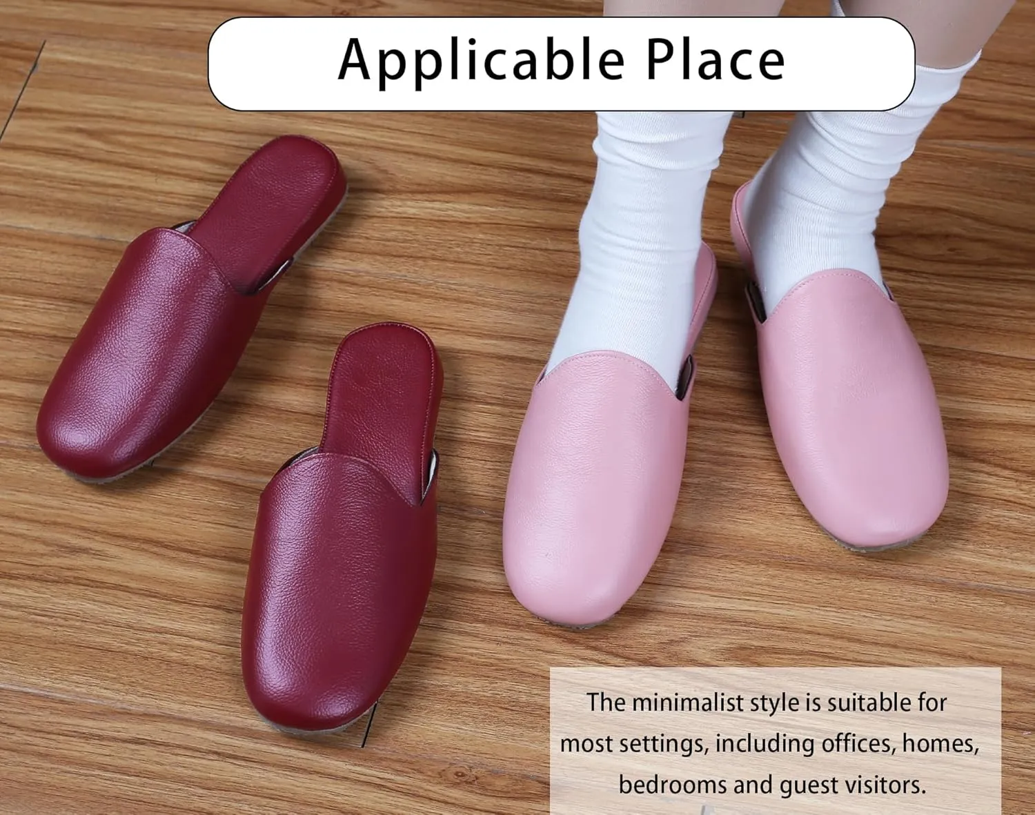 Men's Leather Slippers Genuine Leather Slippers for Men Scuff Slippers with Memory Foam Minimalist Mules House Slip-on Shoes for Office Home Bedroom Living Room Guests Visitor