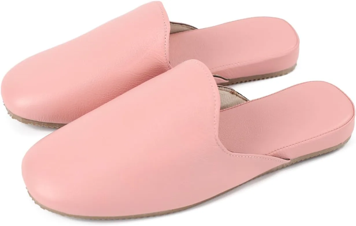 Men's Leather Slippers Genuine Leather Slippers for Men Scuff Slippers with Memory Foam Minimalist Mules House Slip-on Shoes for Office Home Bedroom Living Room Guests Visitor